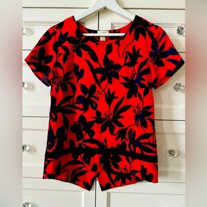 J CREW NAVY & TANGERINE TOP, SIZE XS, BAND & BACK BOTTOM DETAILING, EUC